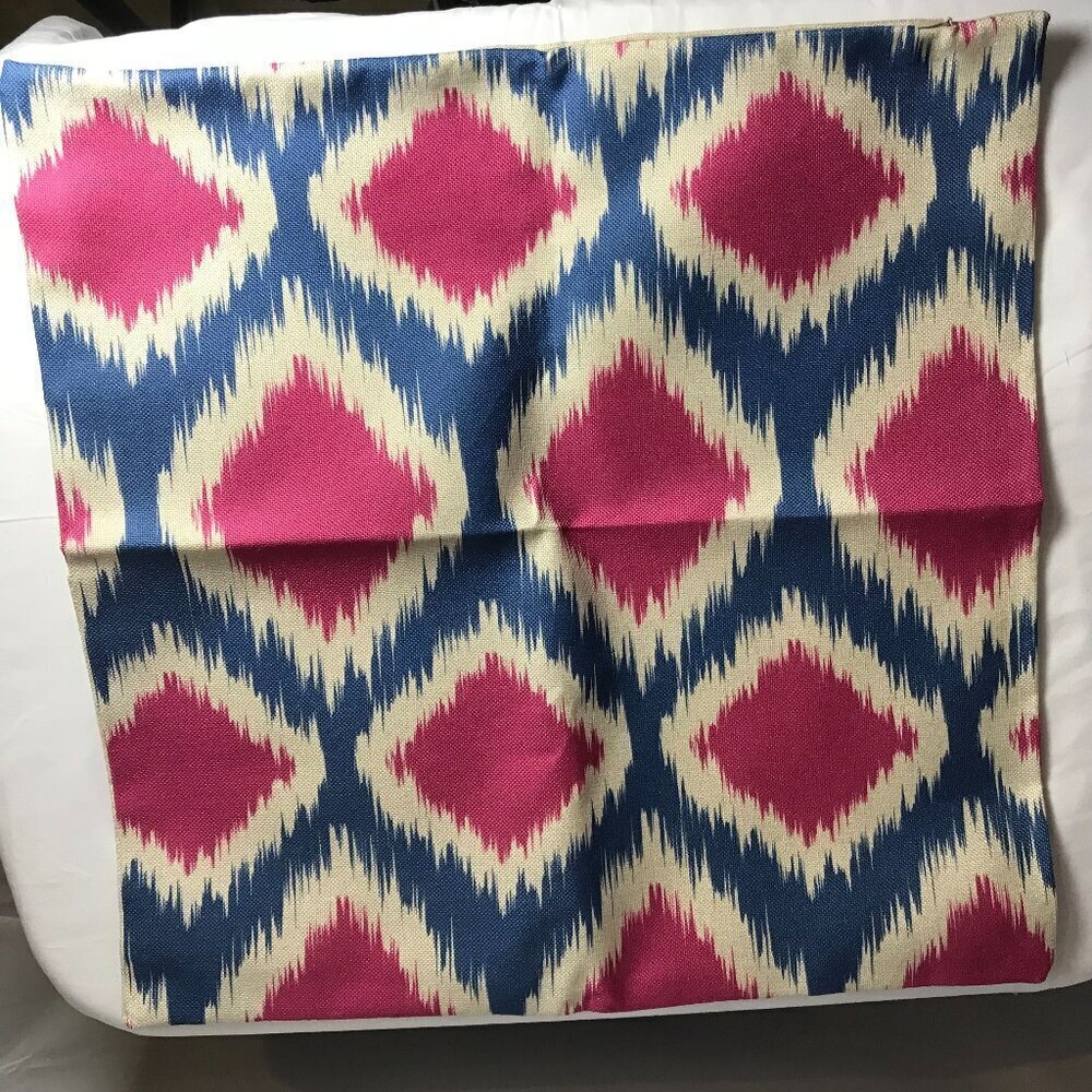 NEW Pillow Cover Burlap look with bright pattern. For 16"x16" pillow Decor NWOT